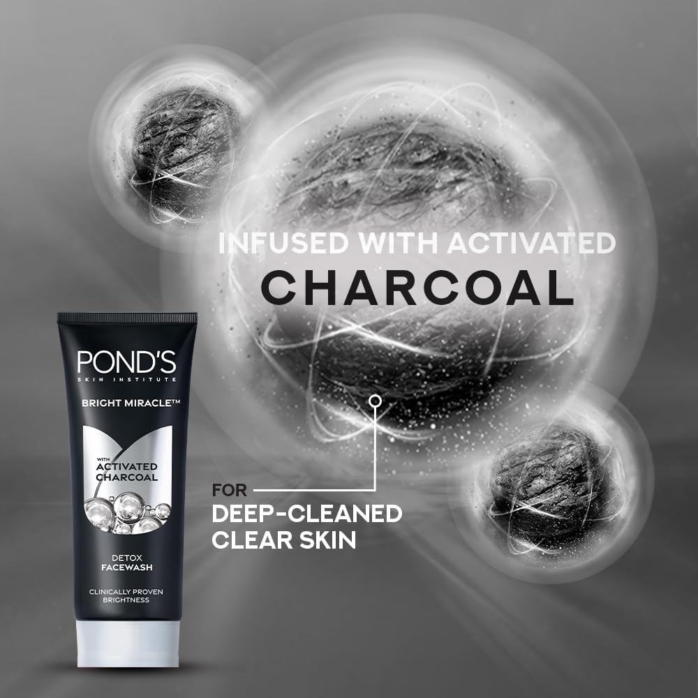 Ponds Bright Miracle Activated Charcoal, Detox Facewash, 15 gm (Deal : Benefit Of 28%)